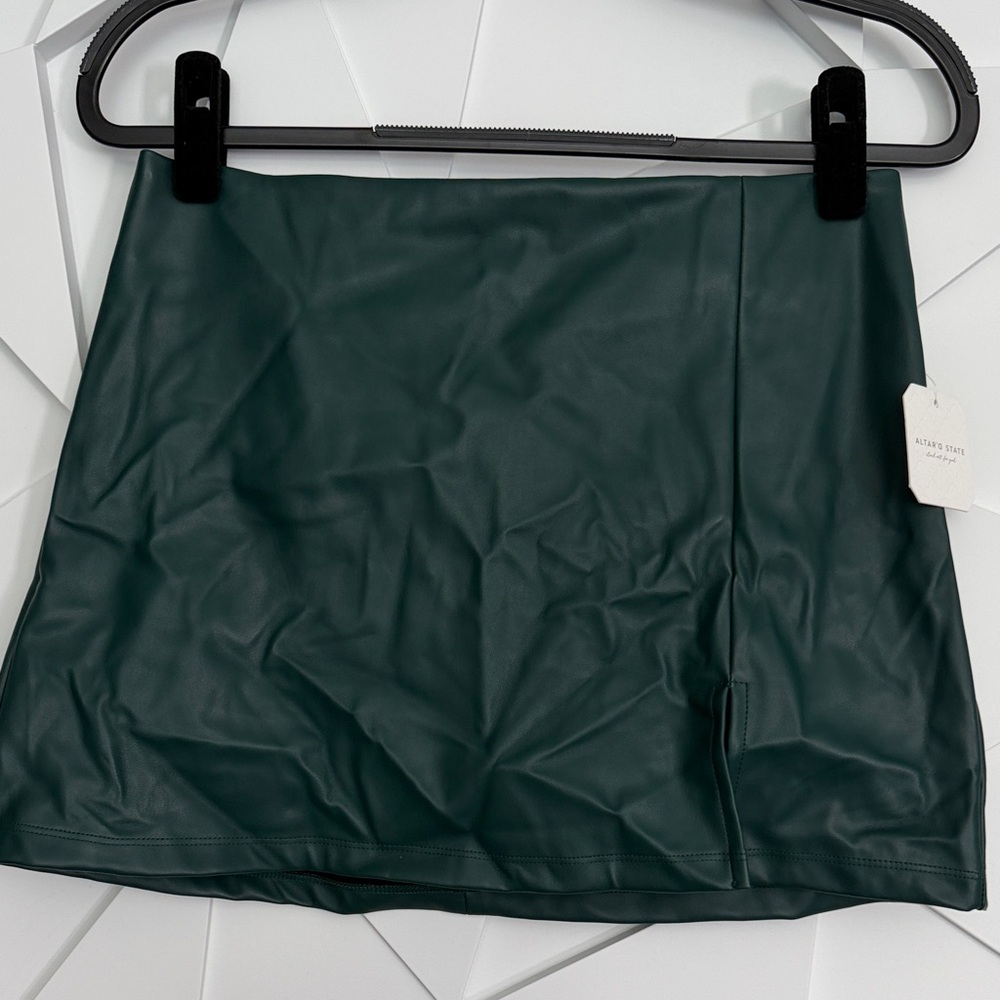 Altar'd State Deep Green Faux Leather Mini Skirt